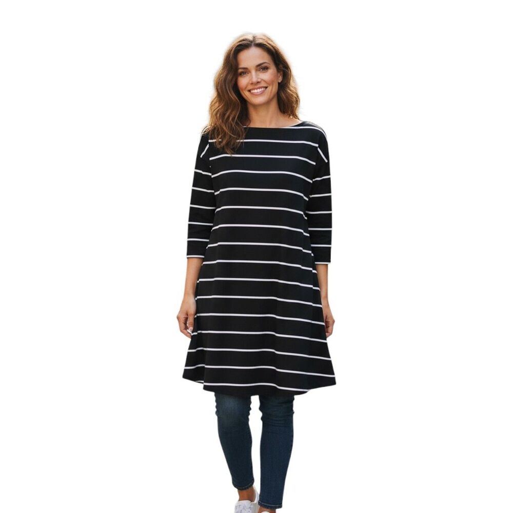 Maurices 24/7 Black & White Stripe Shift Dress - Picture 1 of 7